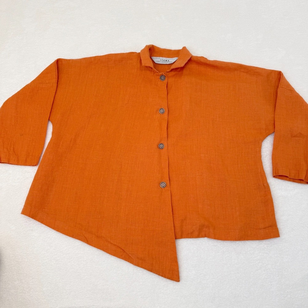 Itemz Chris Baumgartner Linen Asymmetrical Shirt Womens OS Orange Lagenlook